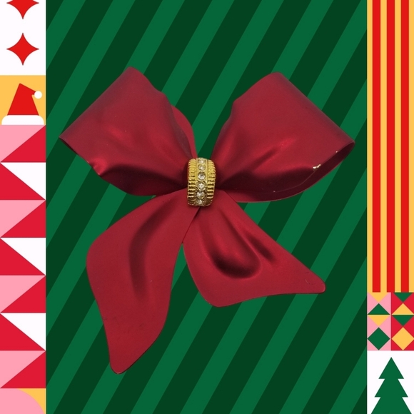 VINTAGE CHRISTMAS SATIN RED & GOLD RIBBON BOW BROOCH - Picture 2 of 4
